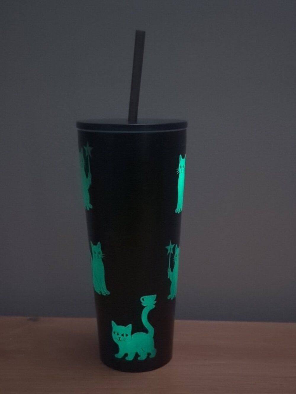 Starbucks Black cat stainless steel cold cup glow in the dark Brand New